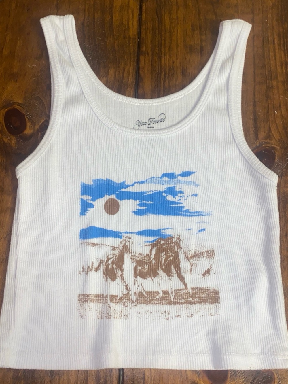 Vintage-Inspired White Ribbed Crop Tank with Desert Print - Youthful Trends